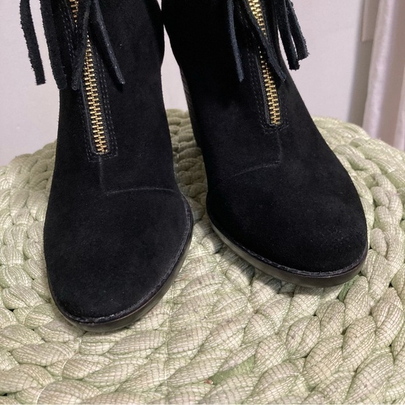 French Connection Black Suede Front Zipper Block Heel Ankle Boots - Picture 3 of 8